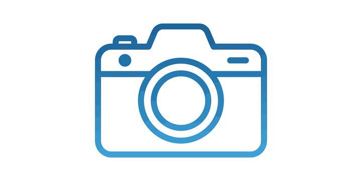 Blue gradient camera icon for professional photography and media.