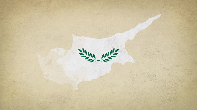 Animated Appearing CYPRUS Map Filled with Flag Isolated on Vintage Background