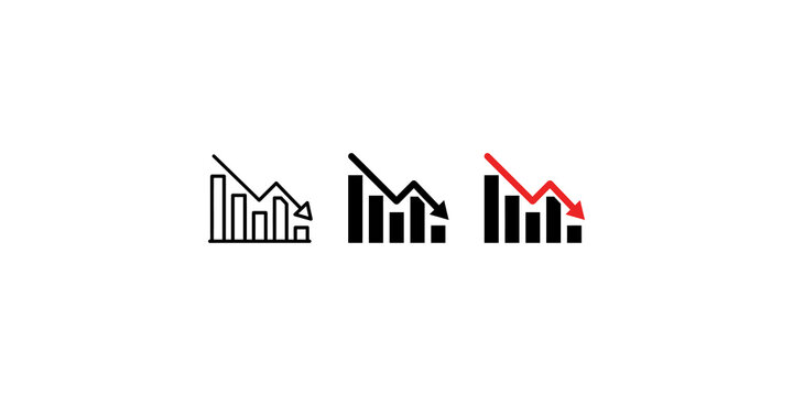 Bar chart decline arrow icons representing negative financial growth and economic downturn indicators.