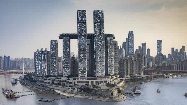 chongqing cyberpunk city with overlayed code and data on the buildings