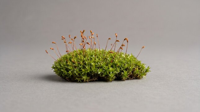 Fresh Green Moss with Delicate Sporophyte Stems and Capsules