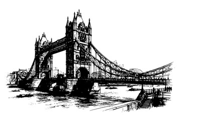 Obraz premium Detailed Tower Bridge Architectural Sketch London UK Travel Illustration