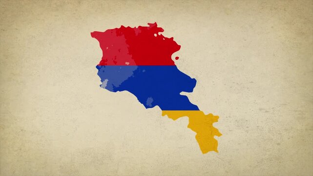 Animated Appearing ARMENIA Map Filled with Flag Isolated on Vintage Background