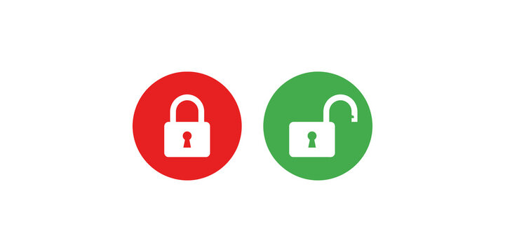 Red and green icons with white lock and unlocked padlock symbols for status.
