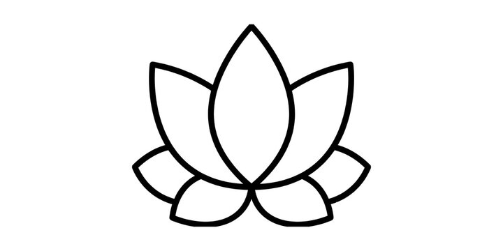 Minimalist black line lotus flower icon with five petals symbol for yoga wellness and meditation branding.