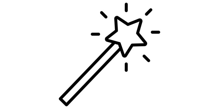 Magic wand star icon with minimalist decorative dashes for interface design.