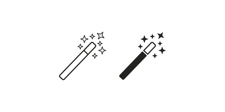 Dual magic wand icons with sparkle details in black outline and silhouette styles.