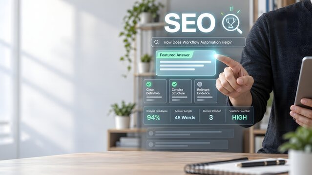 Professional using digital interface for seo search engine optimization and website ranking