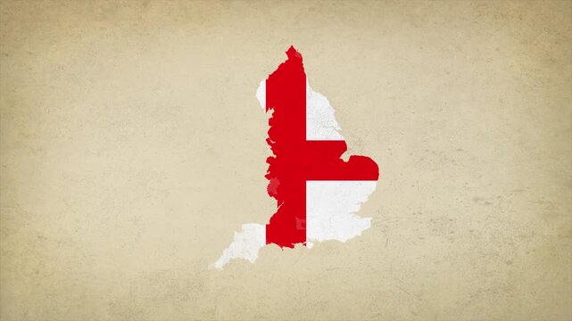 Animated Appearing England Map Filled with Flag Isolated on Vintage Background
