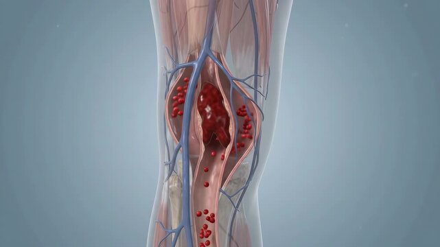 Deep Vein Thrombosis in Leg Vein Showing Clot and Impaired Blood Flow