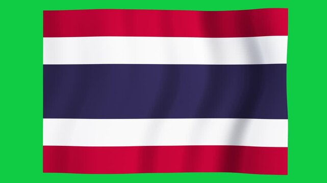 Flag of Thailand waving in a light breeze on a green screen, whole flag in frame, daylight &mdash; seamless 4K chroma key loop