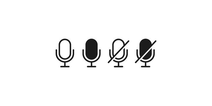 Four microphone icons illustrating mute and unmute states on a transparent background.