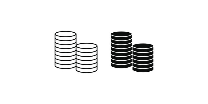 Financial savings icon set with stacks of coins for business growth and banking.