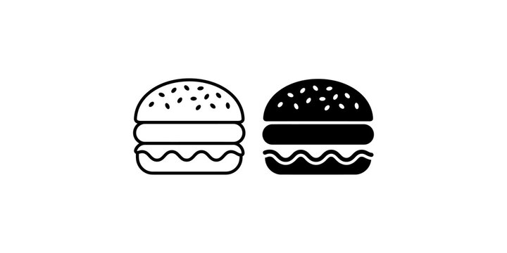Black and white hamburger outline and solid icons for menu design or food-related app interface.