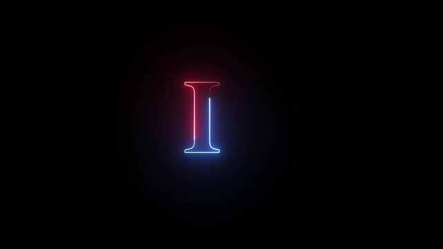 Glowing neon letter i with red and blue light outline on black background an illuminated i showcasing a split and contour isolated