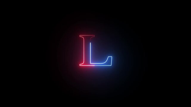 Glowing neon letter l with red and blue edge lighting the l presented as a light graphic featuring distinct and color split