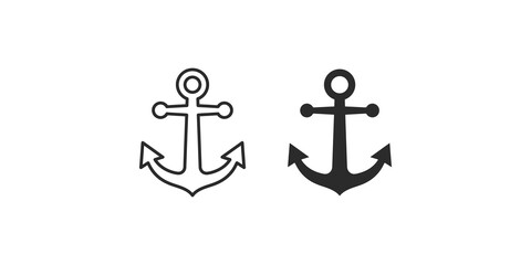 Ship anchor outline and solid black icon pair for maritime branding and marine industry graphic assets. © Shan masih