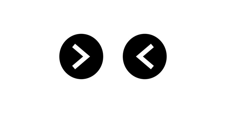 Black circle arrow buttons set featuring right and left directional navigation symbols for interface design.
