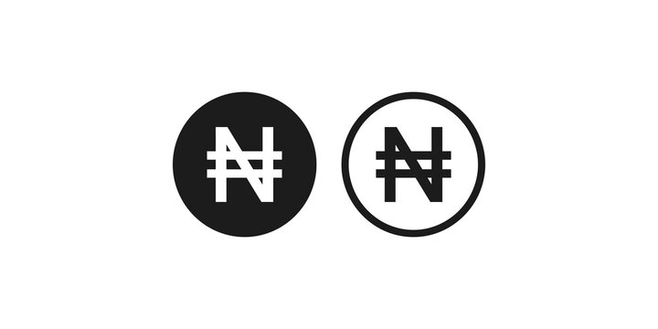 Naira currency symbol design in dark black circle icons for financial and banking apps.