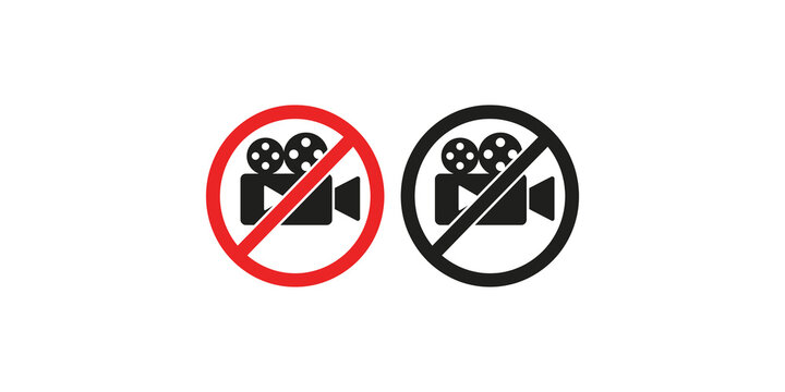 No recording symbol icon: red and black outlines of a vintage film camera with a forbidden slash, indicating video camera prohibition.