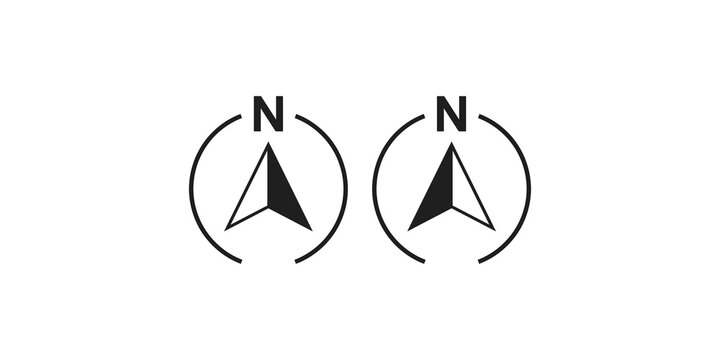 Set of north directional arrow icons in circle frames for mapping and wayfinding applications.