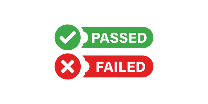 Passed and failed status checkmark and cross marks with text labels for assessment evaluation.