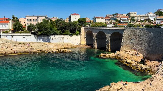 Walk along embankment of the old town of Marseille, Provence, Alps, Cote d'Azur, France, June 8, 2026. High quality 4k footage