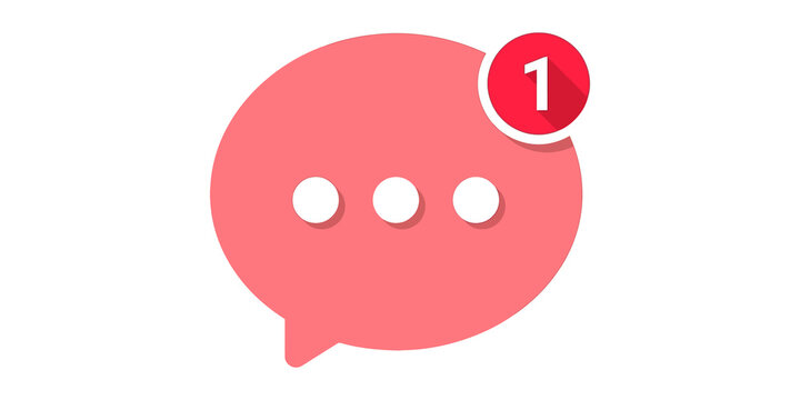 Pink speech bubble notification icon with number one for social media chat and messaging apps.