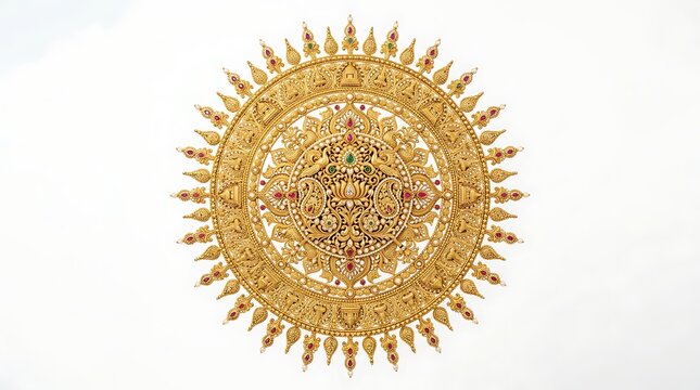 Golden ceremonial halo adorned with intricate floral designs used in religious processions