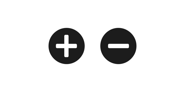 Mathematical plus and minus buttons featuring solid black circles for calculator or application interface operations.