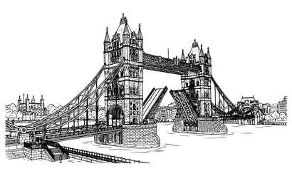 Obraz premium Tower Bridge London Landmark Vector Illustration – Iconic British Architecture