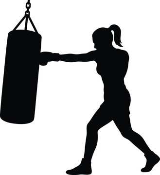 Female boxer silhouette vector. Woman punching vector icon