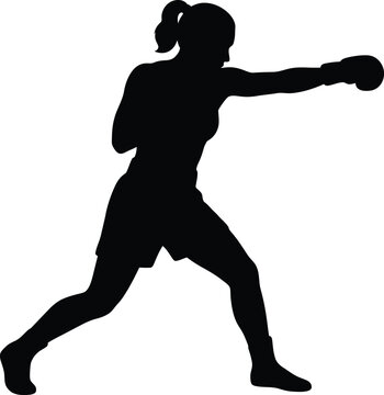 Woman punching silhouette vector. Female boxer vector icon