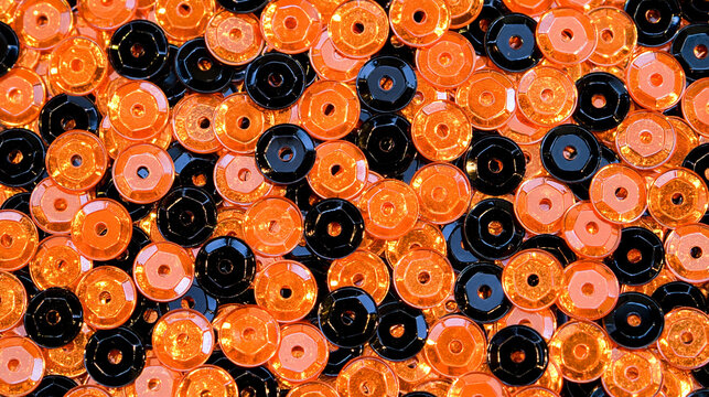 orange and black sequins wallpaper, Halloween background, seamless pattern of orange and black sequins