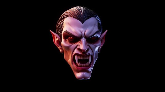 Scary Vampire Head Shaking on Black Background