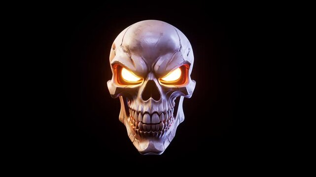 Scary Skull Head Shaking with Glowing Eyes on Black Background