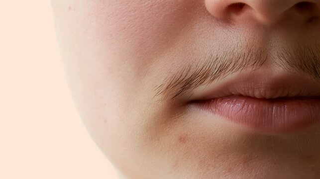 Close-up of unwanted facial hair above a woman&rsquo;s upper lip, illustrating hormonal changes and female hirsutism for women&rsquo;s health, skincare and hair removal topics