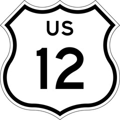 Blank US Route 12 Shield Emblem Road Sign Vector Illustration © Georgina Luvandwa