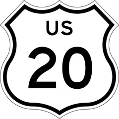 Blank US Route 20 Shield Emblem Road Sign Vector Illustration © Georgina Luvandwa