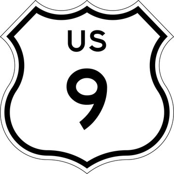 Blank US Route 9 Shield Emblem Road Sign Vector Illustration