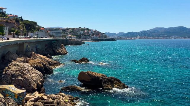 Walk along embankment of the old town of Marseille, Provence, Alps, Cote d'Azur, France, June 8, 2026. High quality 4k footage