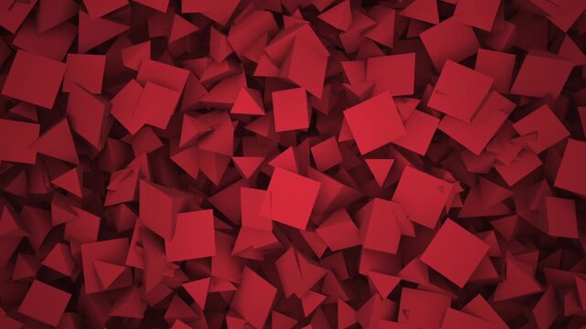 Abstract red background featuring a dense collection of overlapping geometric pyramid shapes triangle geometry shape