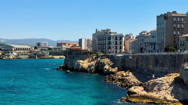 Walk along embankment of the old town of Marseille, Provence, Alps, Cote d'Azur, France, June 8, 2026. High quality 4k footage