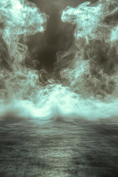 A dark room filled with thick smoke. vertical frame