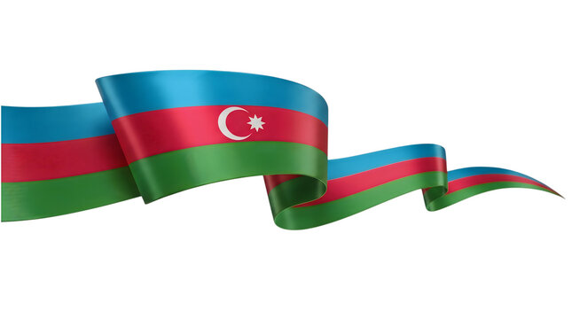 Long flowing Azerbaijan flag banner isolated on transparent background for web headers