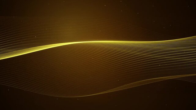 Golden wave lines video background. Flowing abstract particles animation. Slow motion motion graphics