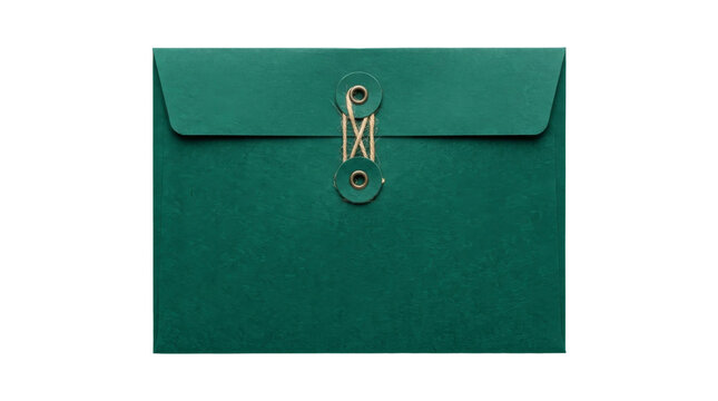 Elegant dark green envelope with string tie closure for documents