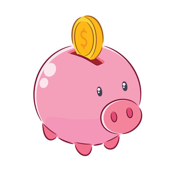 Pink Piggy Bank with Coin Vector
