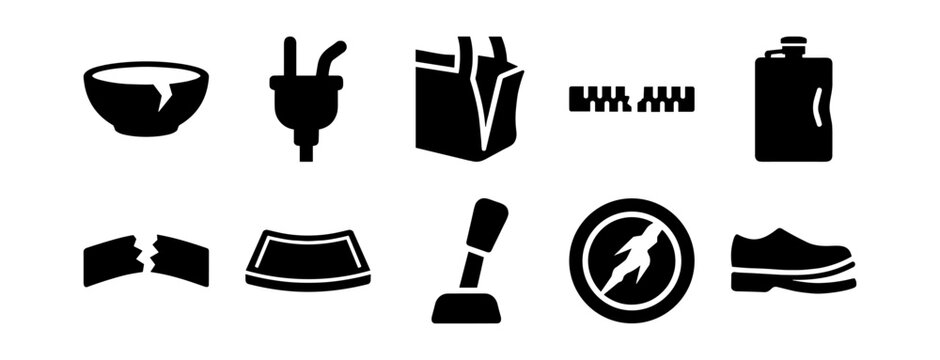 Physical Product Damage, Cracks, Deformation and Material Defect Solid Icons