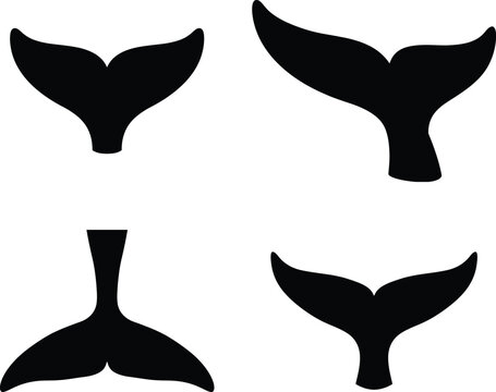 Whale tail silhouette vector. Fluke fin vector icon set